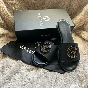 Valentino Black Slides with Logo
